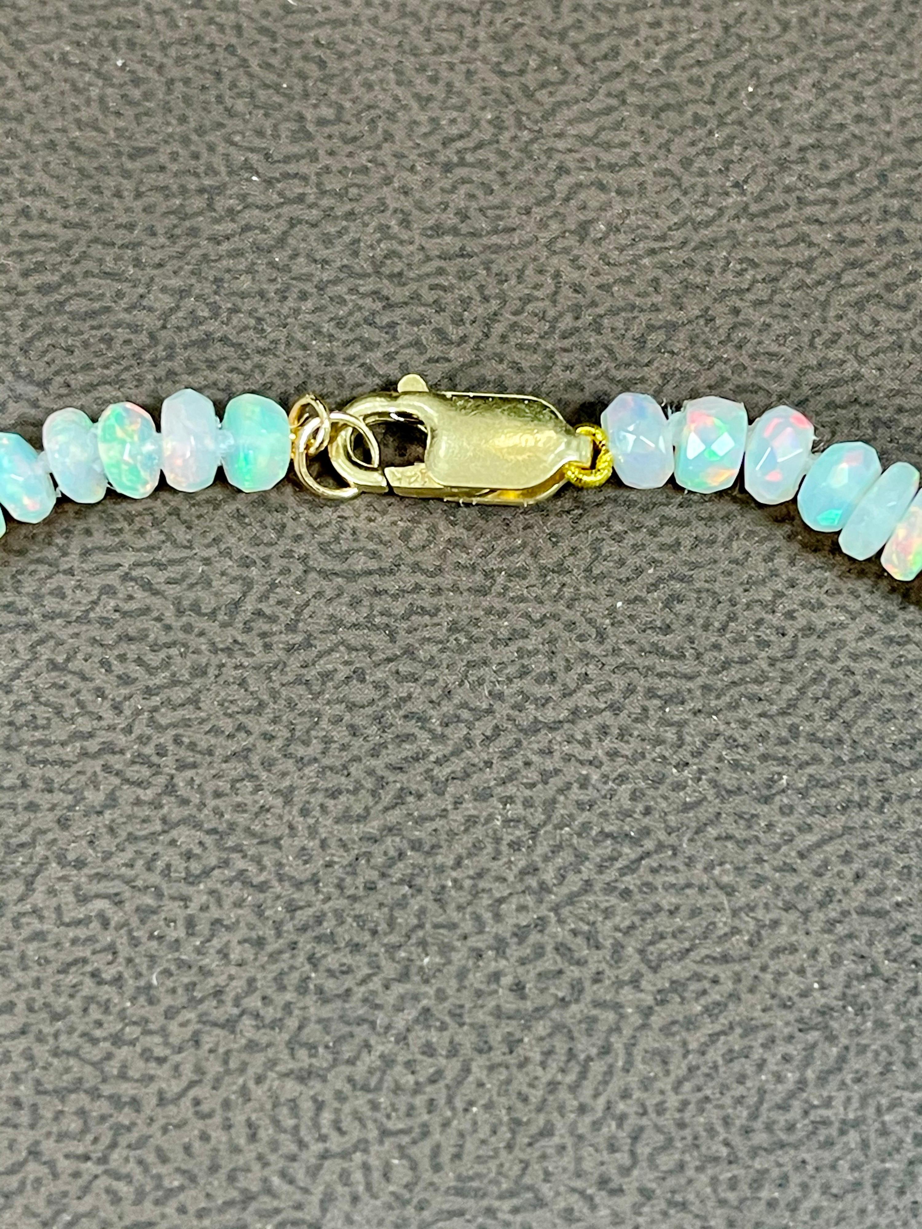 Women's or Men's Natural Opal Faceted Bead Single Strand Necklace on Sale 14 K Gold Lobster Clasp For Sale