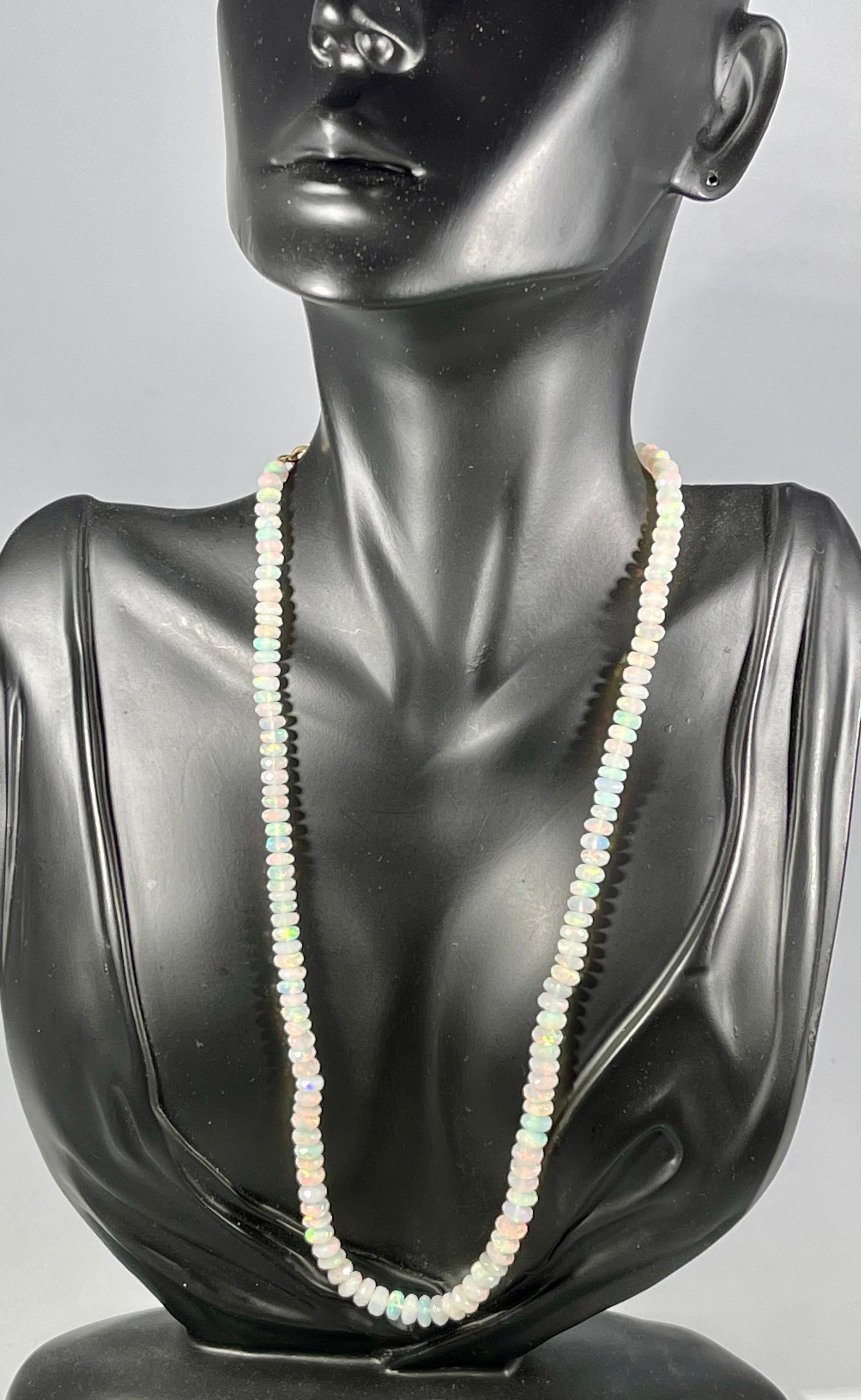 Natürliche natürliche Opal facettierte Perle einreihige Halskette im Angebot 14 K Gold Karat Karat Karabinerverschluss im Angebot 2