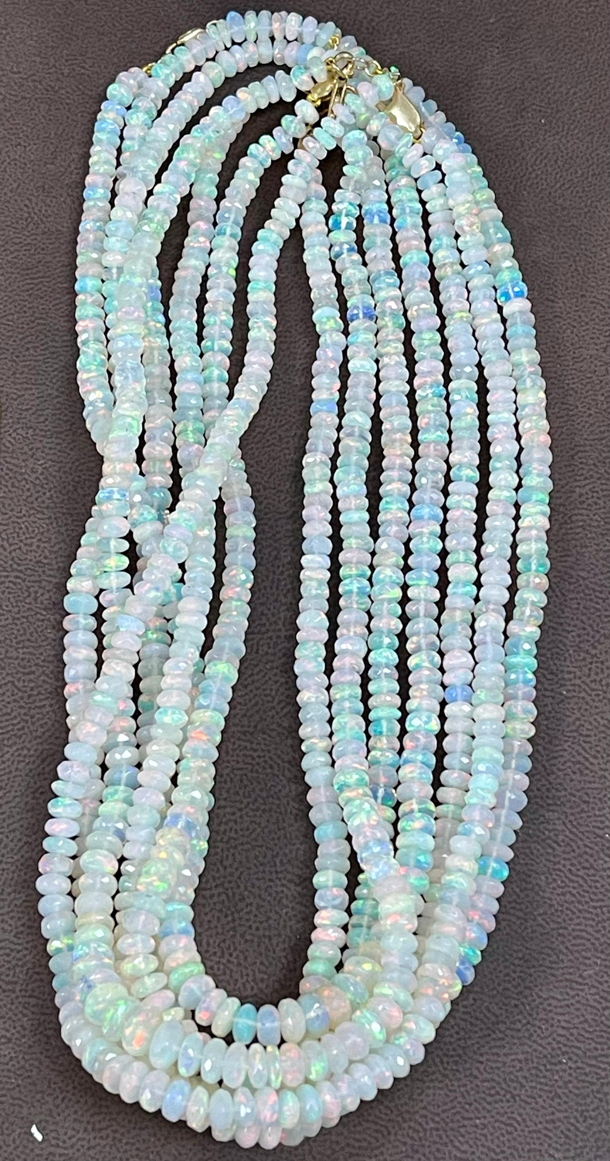 Natural Opal Faceted Bead Single Strand Necklace on Sale 14 K Gold Lobster Clasp For Sale 2
