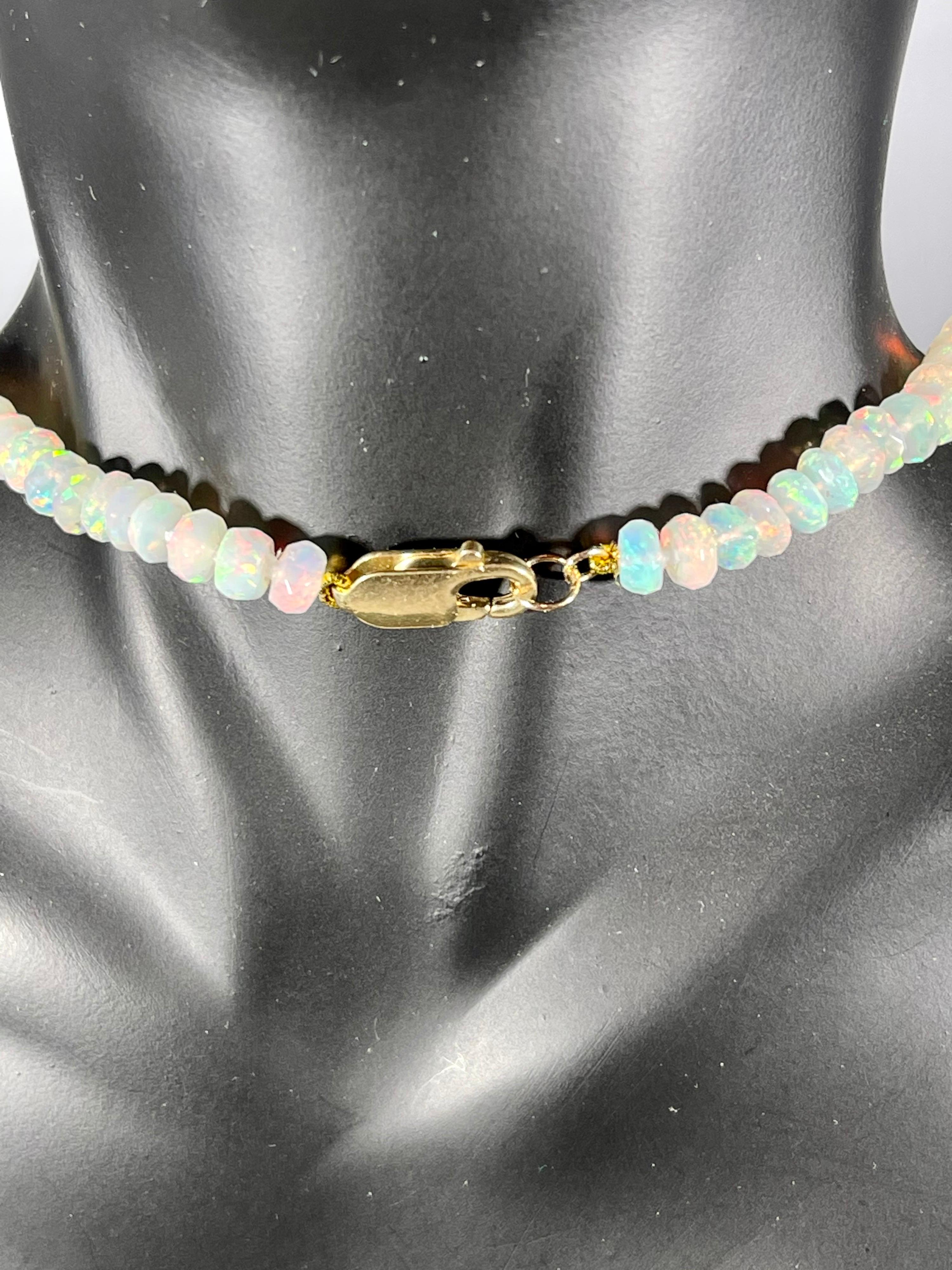 Natürliche natürliche Opal facettierte Perle einreihige Halskette im Angebot 14 K Gold Karat Karat Karabinerverschluss im Angebot 4