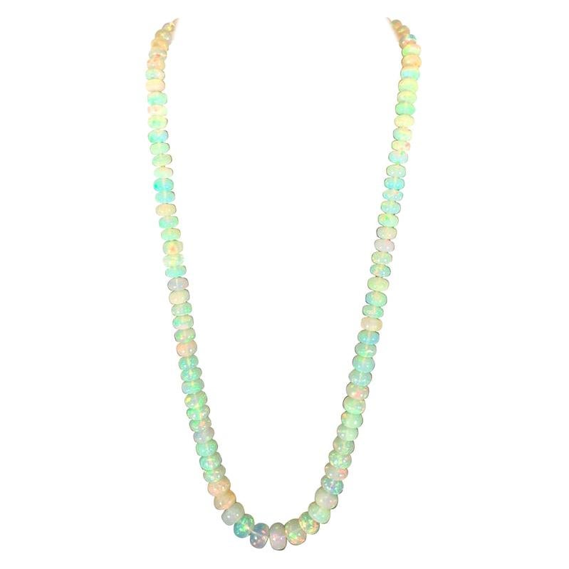 Natural Opal Faceted Bead Single Strand Necklace on Sale 14 K Gold Lobster Clasp For Sale