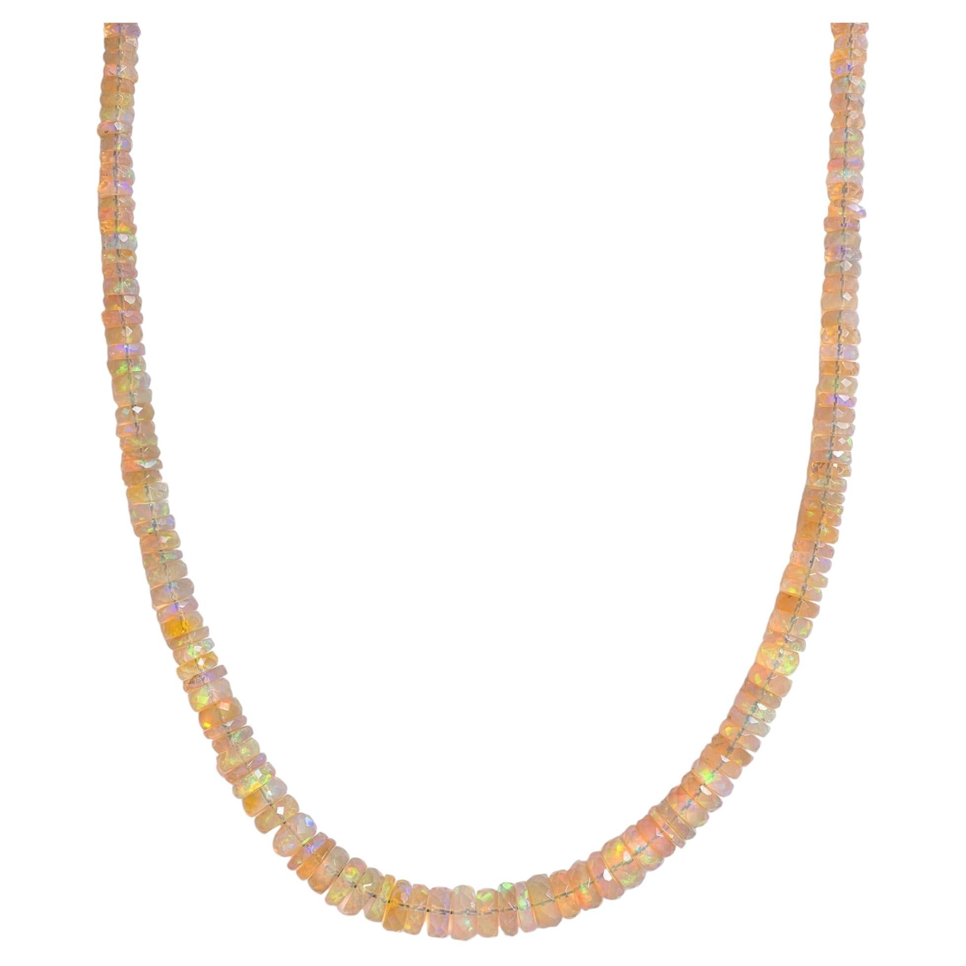 Natural Opal Faceted Rondelle Bead Necklace, Yellow Gold