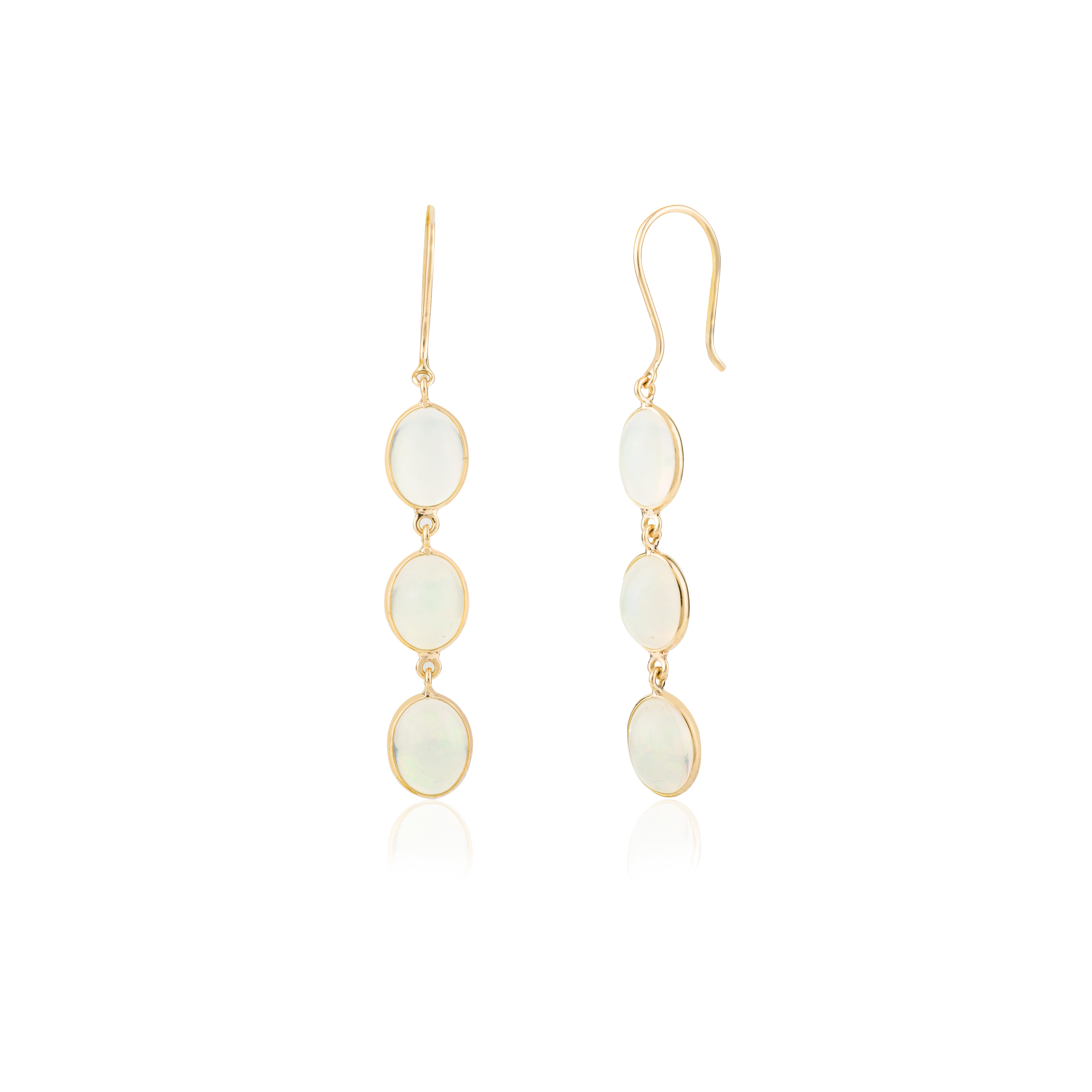 Natural Opal Gemstone Drop Earrings in 18k Solid Yellow Gold for Women In New Condition For Sale In Houston, TX