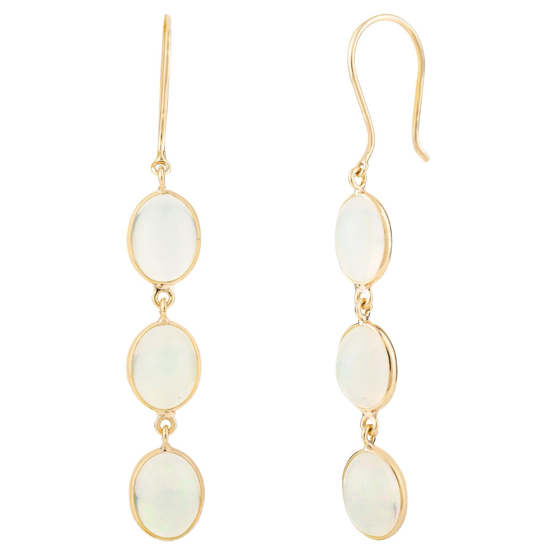 Natural Opal Gemstone Drop Earrings in 18k Solid Yellow Gold for Women