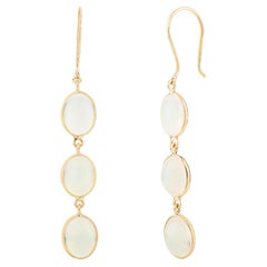 Natural Opal Gemstone Drop Earrings in 18k Solid Yellow Gold for Women