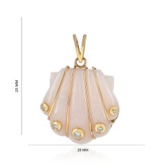 Natural Opal Gemstone Shell Charm Solid 14k Yellow Gold Genuine Diamond Pendant