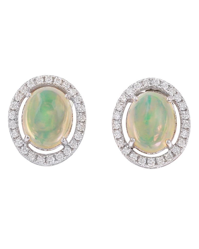 Natural Opal Gold Stud Earring 14k