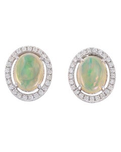 Natural Opal Gold Stud Earring 14k