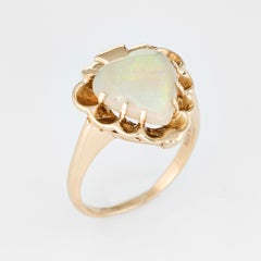 Natural Opal Heart Ring Vintage 14 Karat Gold Estate Fine Cocktail Jewelry 6