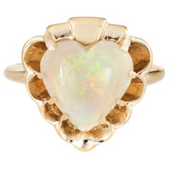 Natural Opal Heart Ring Vintage 14 Karat Gold Estate Fine Cocktail Jewelry 6