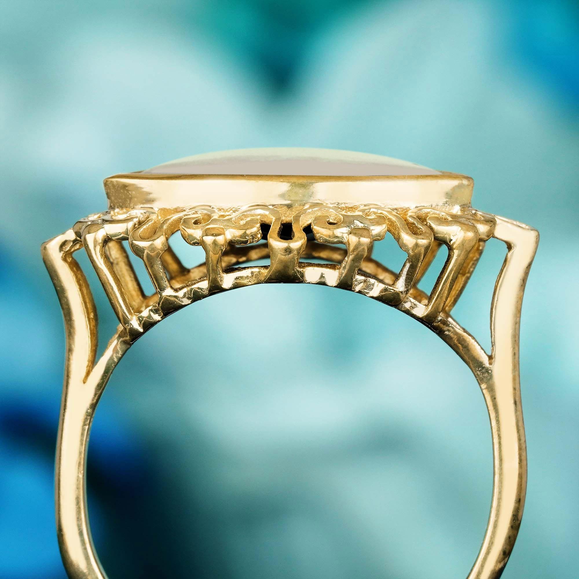 Ring aus massivem 9 Karat Gold mit natürlichem Opal in Marquise-Form in Lünettenfassung im Vintage-Stil im Zustand „Neu“ im Angebot in Bangkok, TH