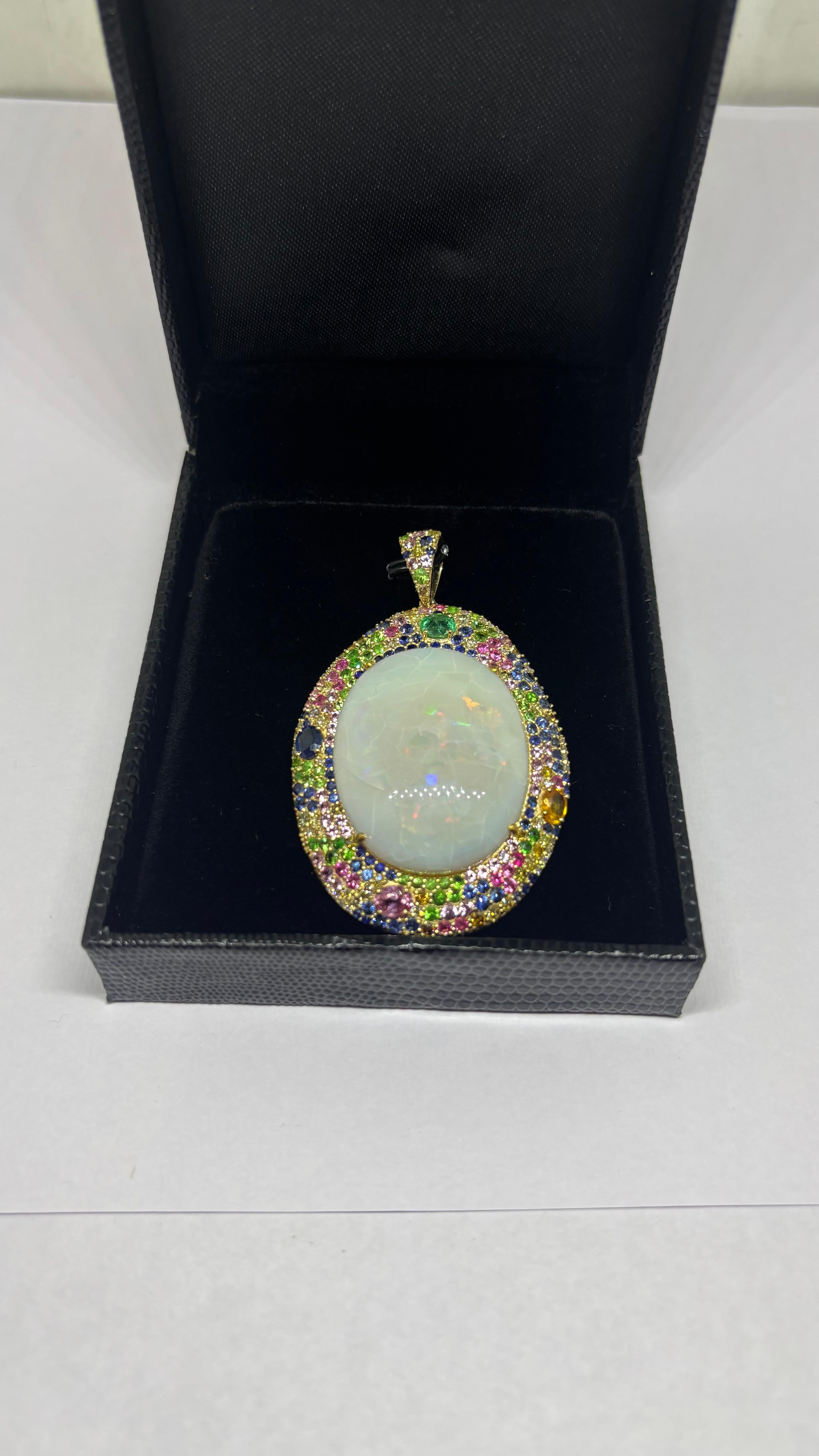Ciondolo con diamante Opale bianco naturale e zaffiro multiplo in oro 14k In condizioni Nuovo in vendita a jaipur, IN