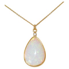 Natural Opal Necklace in 18K Solid Yellow Gold, Diamond Accent