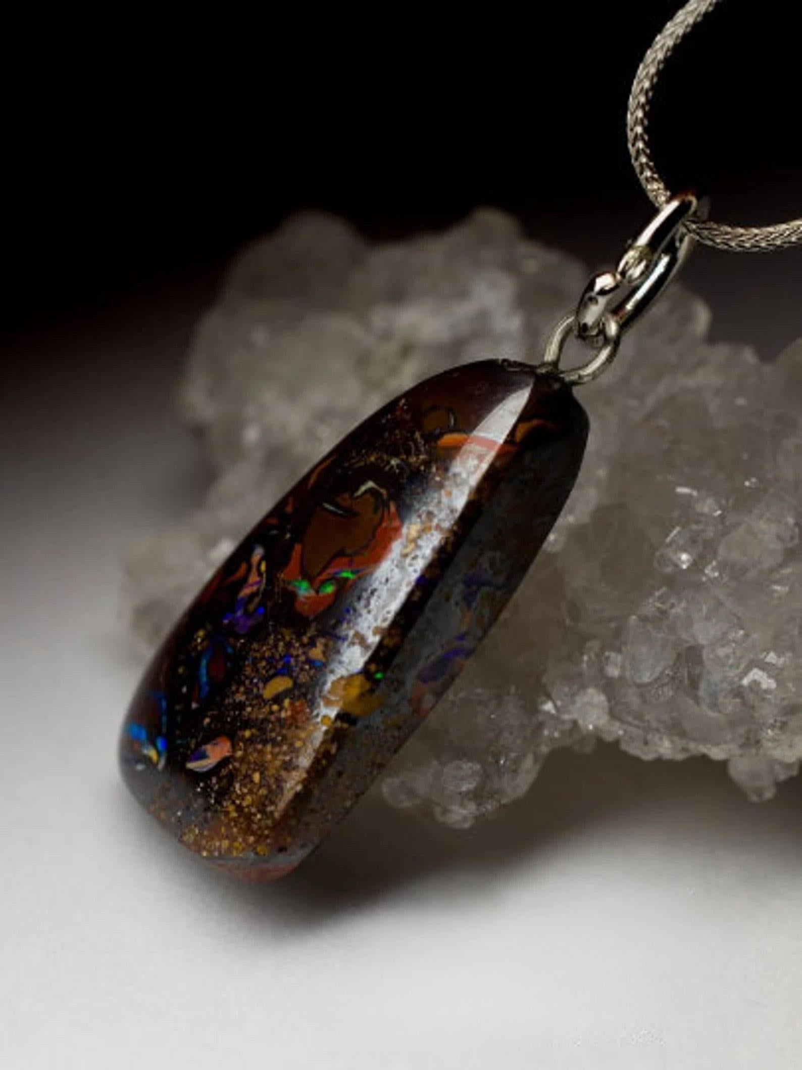 Trillion Cut Natural Opal Pendant Boulder Australian Gemstone Gothic Style gift For Sale