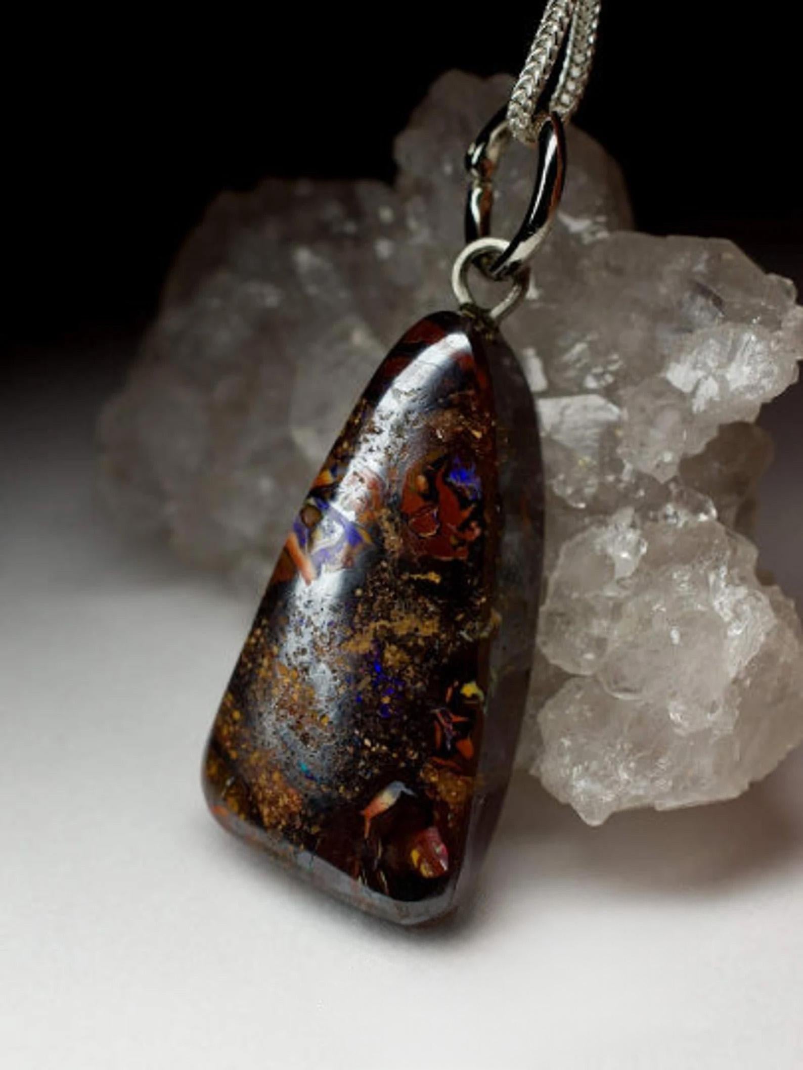 Women's or Men's Natural Opal Pendant Boulder Australian Gemstone Gothic Style gift For Sale
