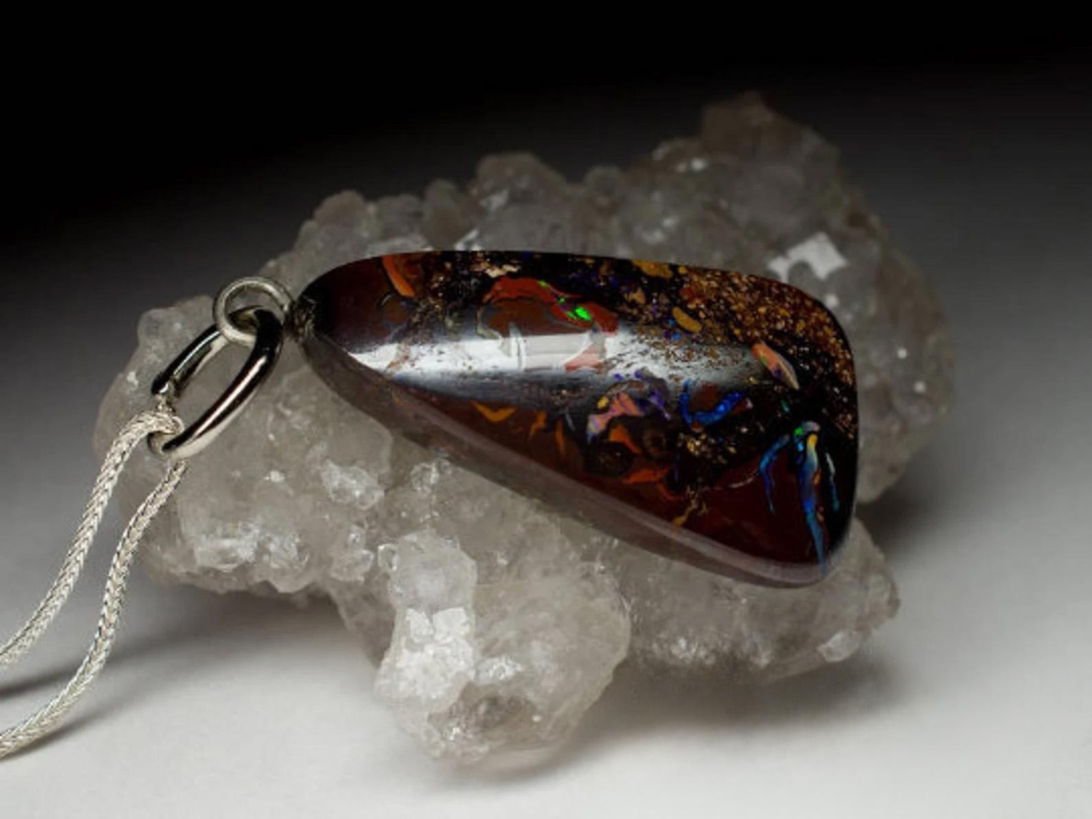 Natural Opal Pendant Boulder Australian Gemstone Gothic Style gift For Sale 2