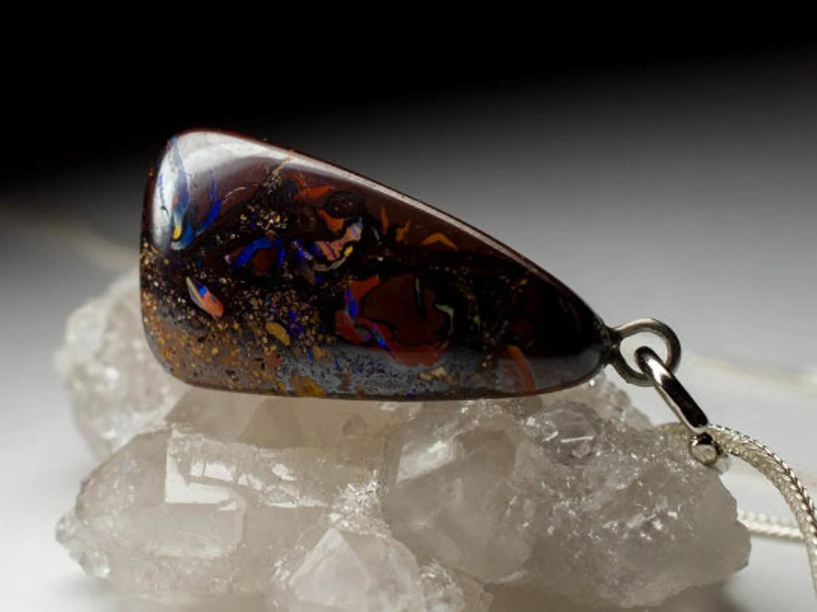 Natural Opal Pendant Boulder Australian Gemstone Gothic Style gift For Sale 3