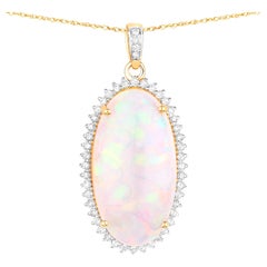Natürlicher Opal-Anhänger-Halskette mit Diamantfassung  11,68 Karat 14K Gelbgold
