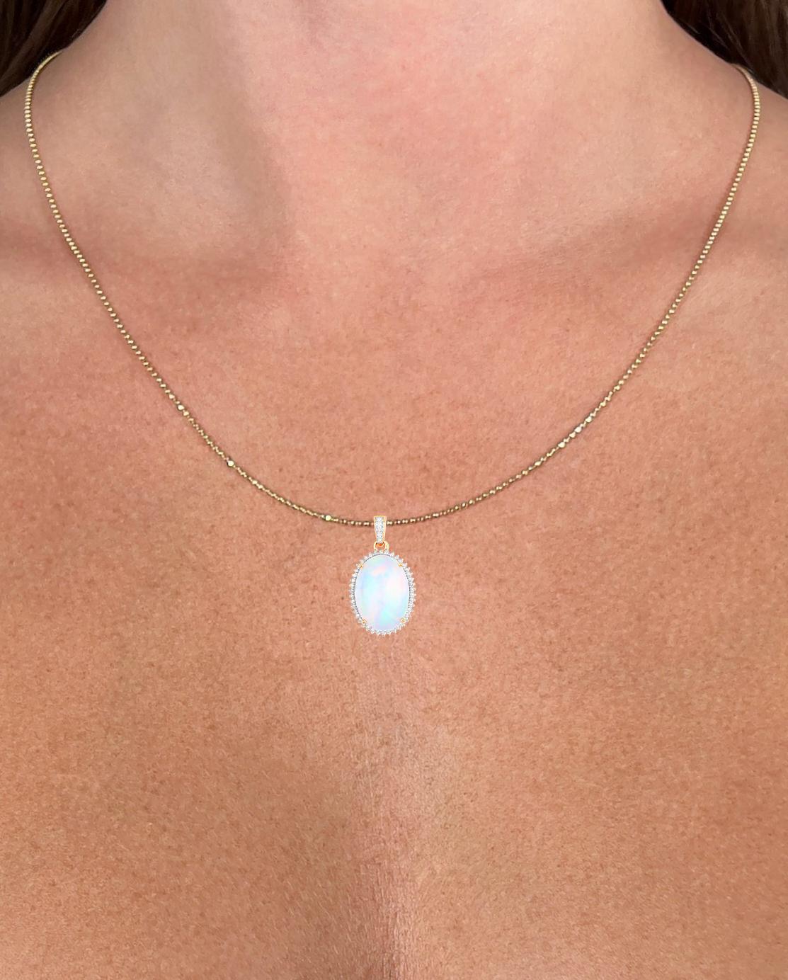 Contemporary Natural Opal Pendant Necklace Diamond Setting 7.08 Carats 14K Yellow Gold For Sale