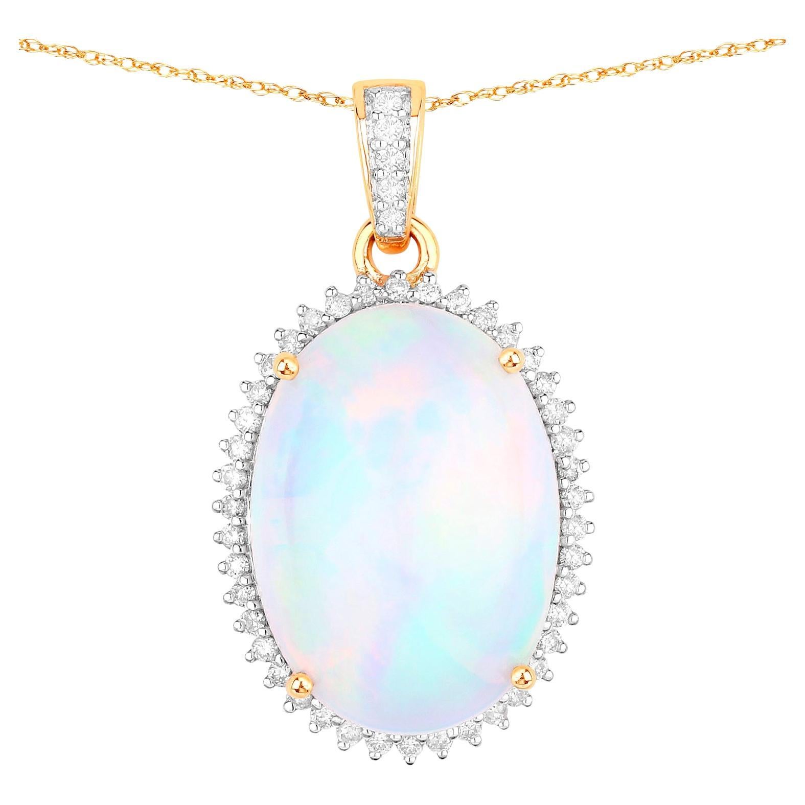 Natural Opal Pendant Necklace Diamond Setting 7.08 Carats 14K Yellow Gold For Sale