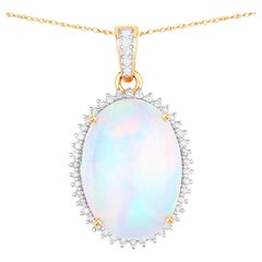 Natürlicher Opal-Anhänger Halskette Diamantfassung 7,08 Karat 14K Gelbgold