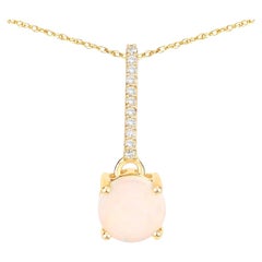 Natural Opal Pendant With Diamonds 0.5 Carats 10K Yellow Gold