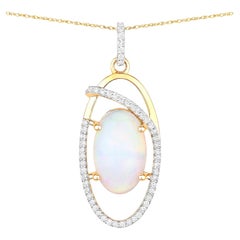Natural Opal Pendant With Diamonds 3.56 Carats 14K Yellow Gold