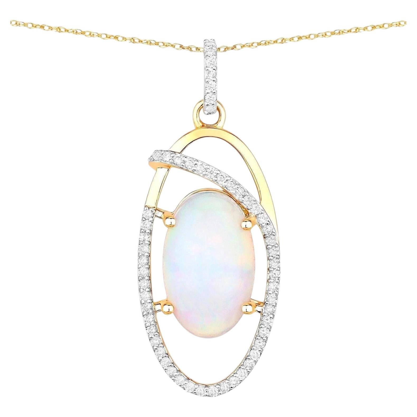 Natural Opal Pendant With Diamonds 3.56 Carats 14K Yellow Gold