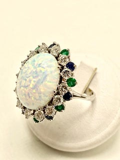 Natural Opal Ring 7.50ct with Diamonds, Sapphires & Emeralds
