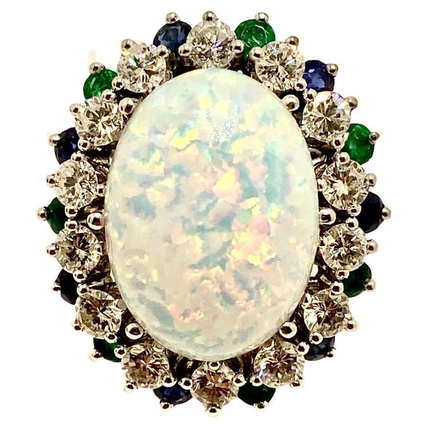 Natural Opal Ring 7.50ct with Diamonds, Sapphires & Emeralds