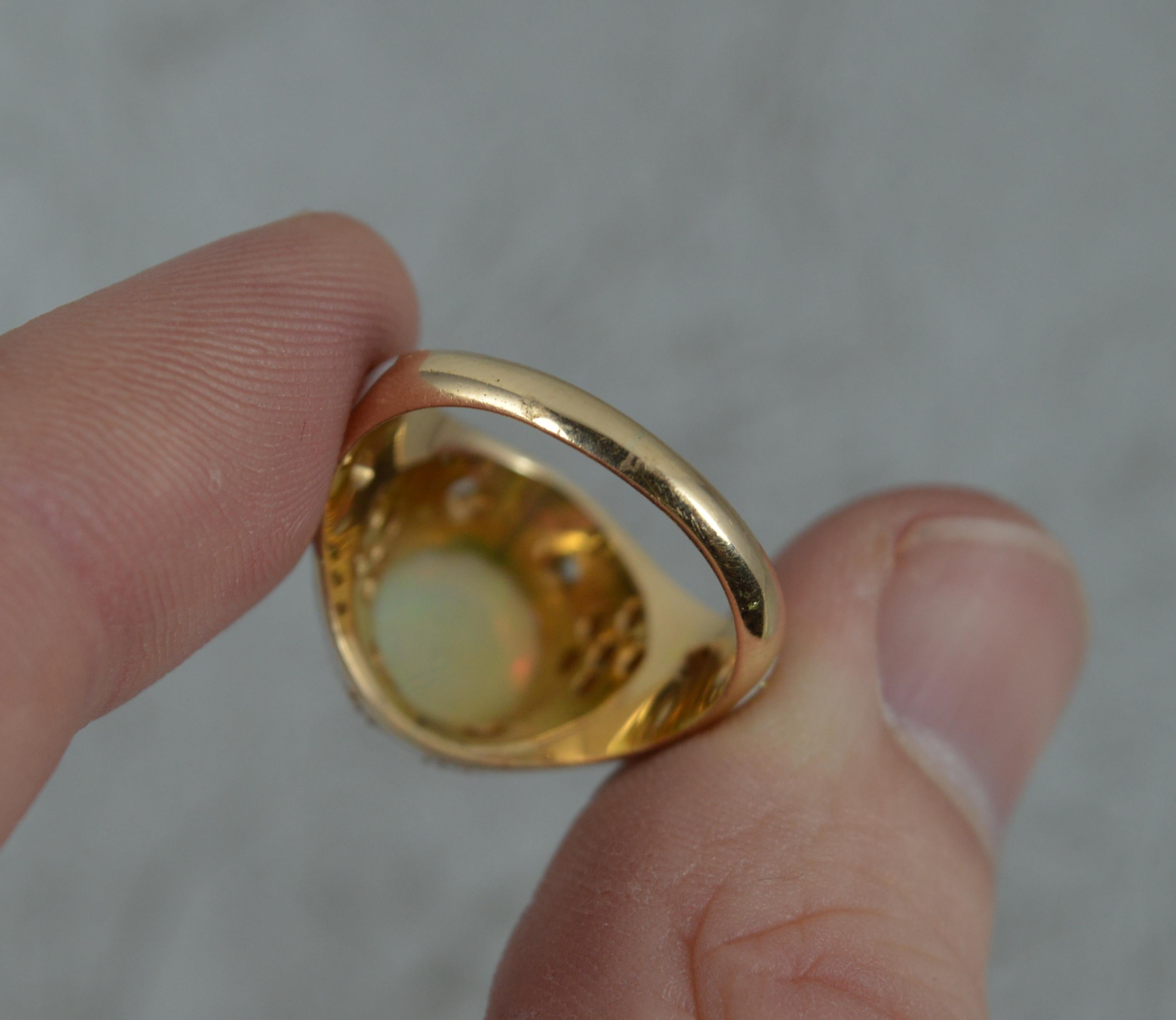 Natural Opal Rose Cut Diamond and White Enamel 18 Carat Gold Ring 4