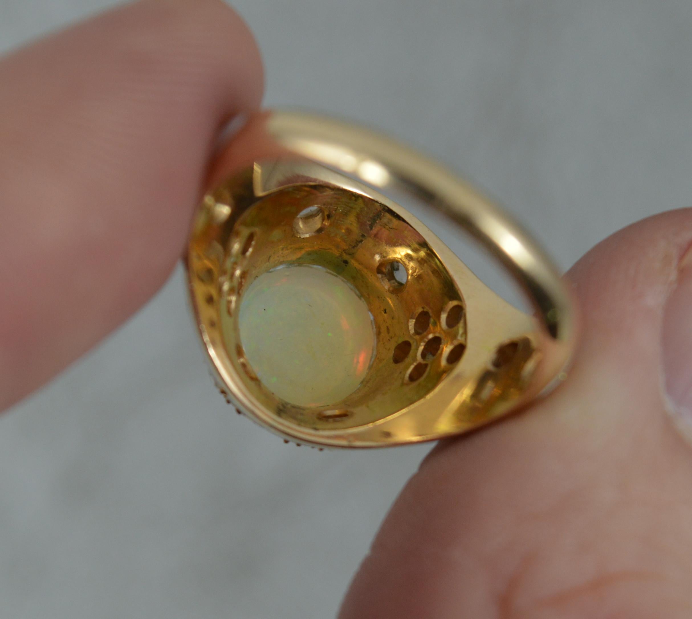 Natural Opal Rose Cut Diamond and White Enamel 18 Carat Gold Ring 5