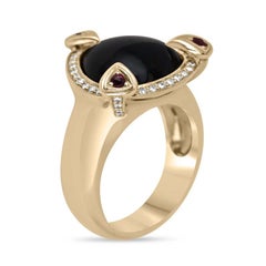 Nature Opal Ruby Diamond Statement Ring Pear Dark Opal Halo Cocktail Ring 18K