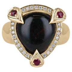 Anillo de Opalo Natural Rubí Diamante Anillo de Cóctel Pear Dark Opal Halo 18K