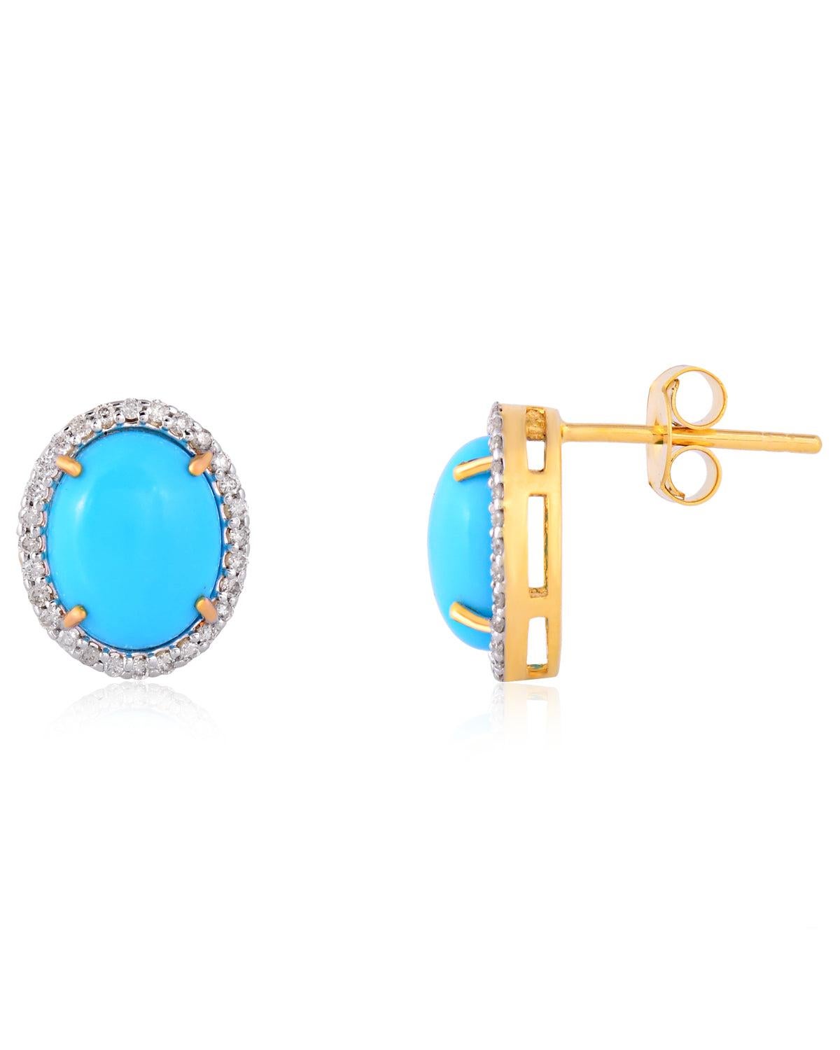 14K Yellow Gold Earrings with Turquoise Gemstones
These exquisite earrings are crafted with 14K yellow gold and adorned with opal, diamond, and turquoise gemstones, creating a truly unique and luxurious design. The opal gemstones add a captivating