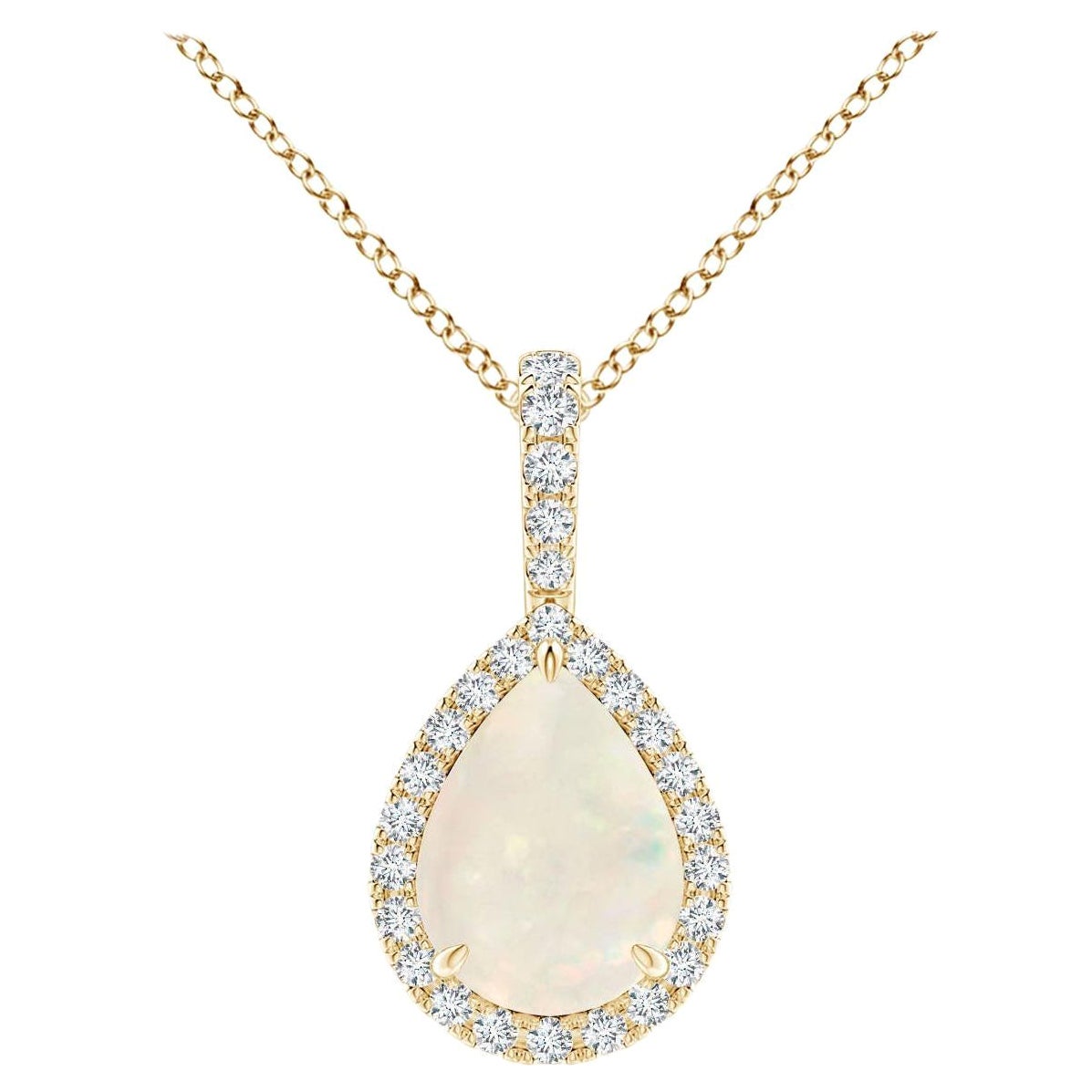 Pendentif goutte d'opale naturelle avec halo en diamant en or jaune 14K en vente