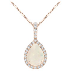 Pendentif goutte d'opale naturelle avec halo en diamant en or rose 18 carats