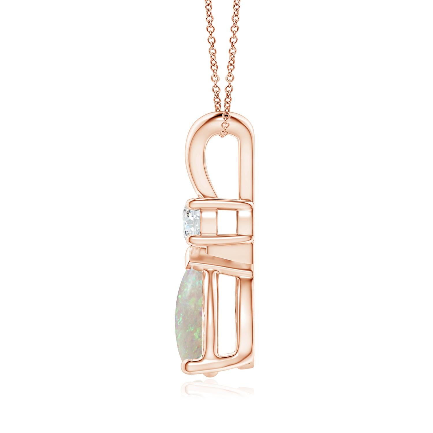 Cabochon ANGARA Natural 1.17ct Opal Teardrop Pendant with Diamond in 14K Rose Gold For Sale