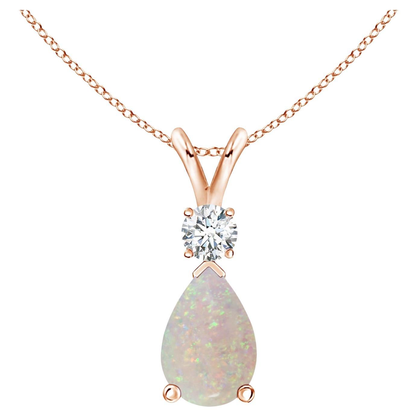 ANGARA Natural 1.15ct Opal Teardrop Pendant with Diamond in 14K Rose Gold For Sale