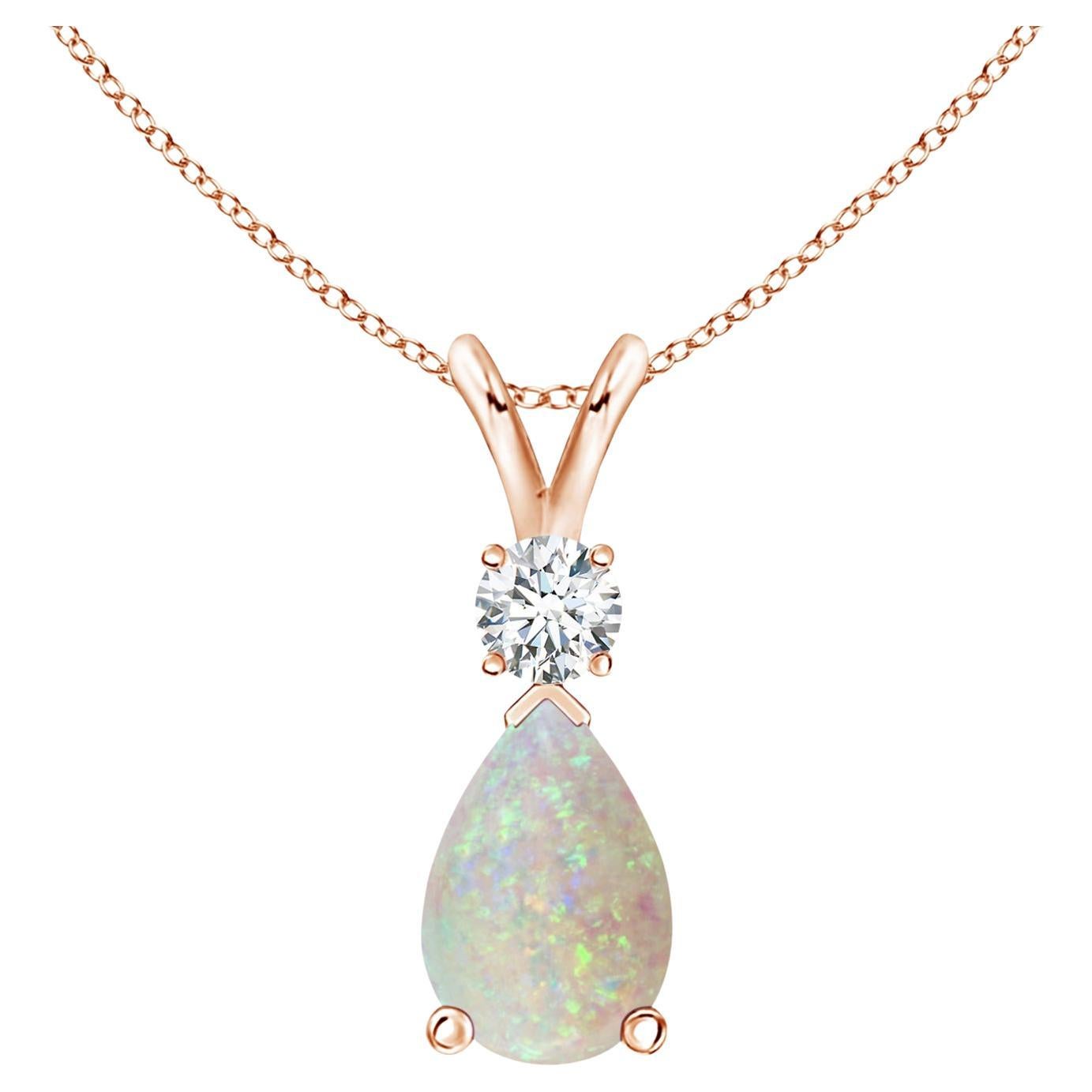 ANGARA Natural 1.17ct Opal Teardrop Pendant with Diamond in 14K Rose Gold For Sale