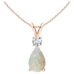 ANGARA Natural 1.17ct Opal Teardrop Pendant with Diamond in 14K Rose Gold