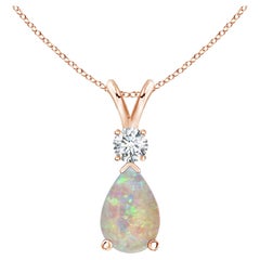 ANGARA Natural 1.15ct Opal Teardrop Pendant with Diamond in 14K Rose Gold