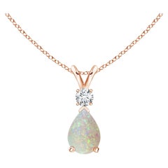 ANGARA Natural 0.42ct Opal Teardrop Pendant with Diamond in 14K Rose Gold