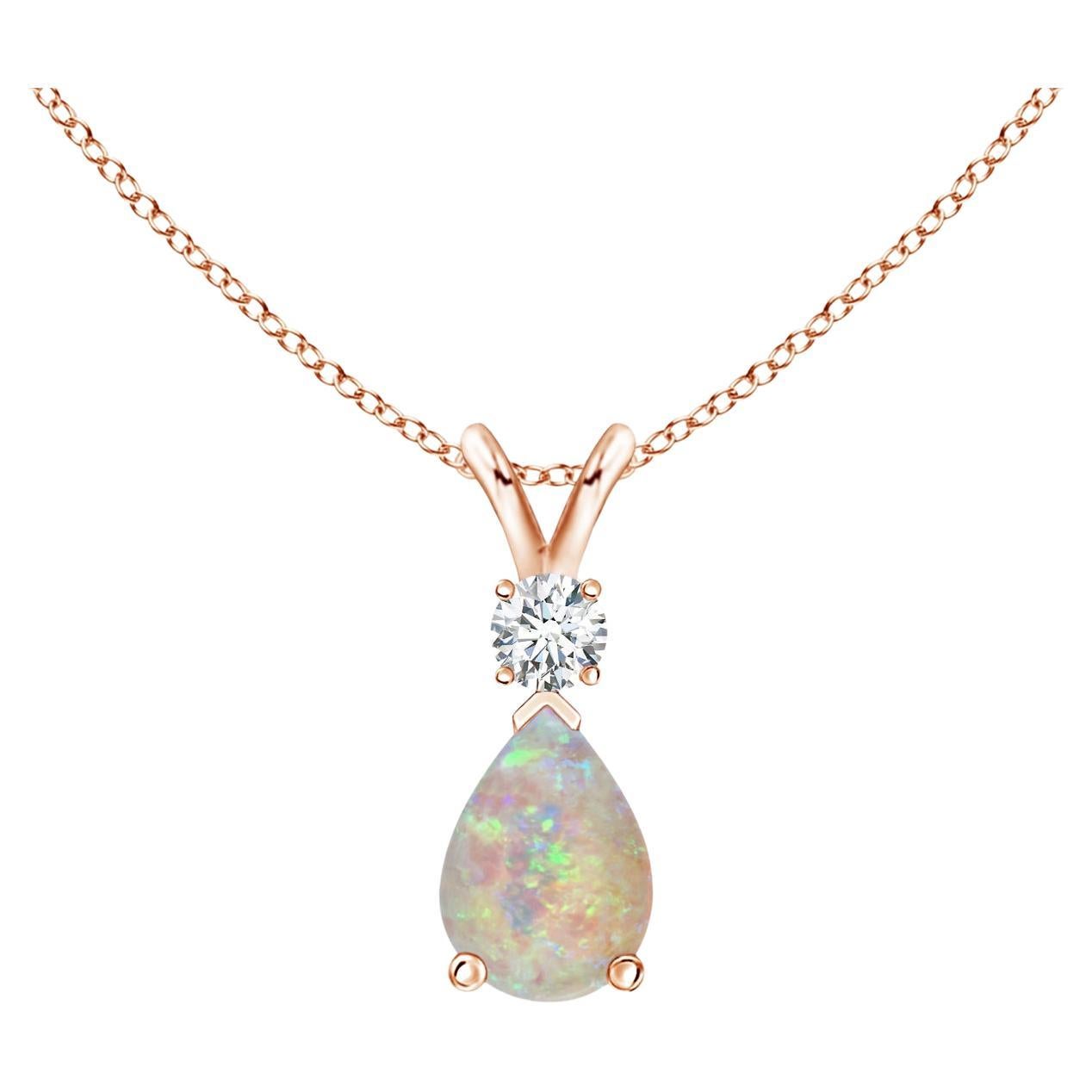 ANGARA Natural 0.42ct Opal Teardrop Pendant with Diamond in 14K Rose Gold
