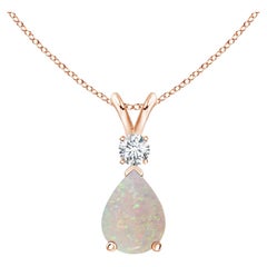 ANGARA Natural 0.70ct Opal Teardrop Pendant with Diamond in 14K Rose Gold