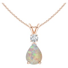 ANGARA Natural 0.70ct Opal Teardrop Pendant with Diamond in 14K Rose Gold