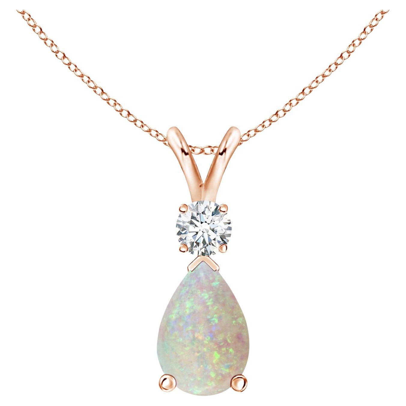 ANGARA Natural 0.90ct Opal Teardrop Pendant with Diamond in 14K Rose Gold