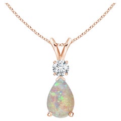 ANGARA Natural 0.90ct Opal Teardrop Pendant with Diamond in 14K Rose Gold