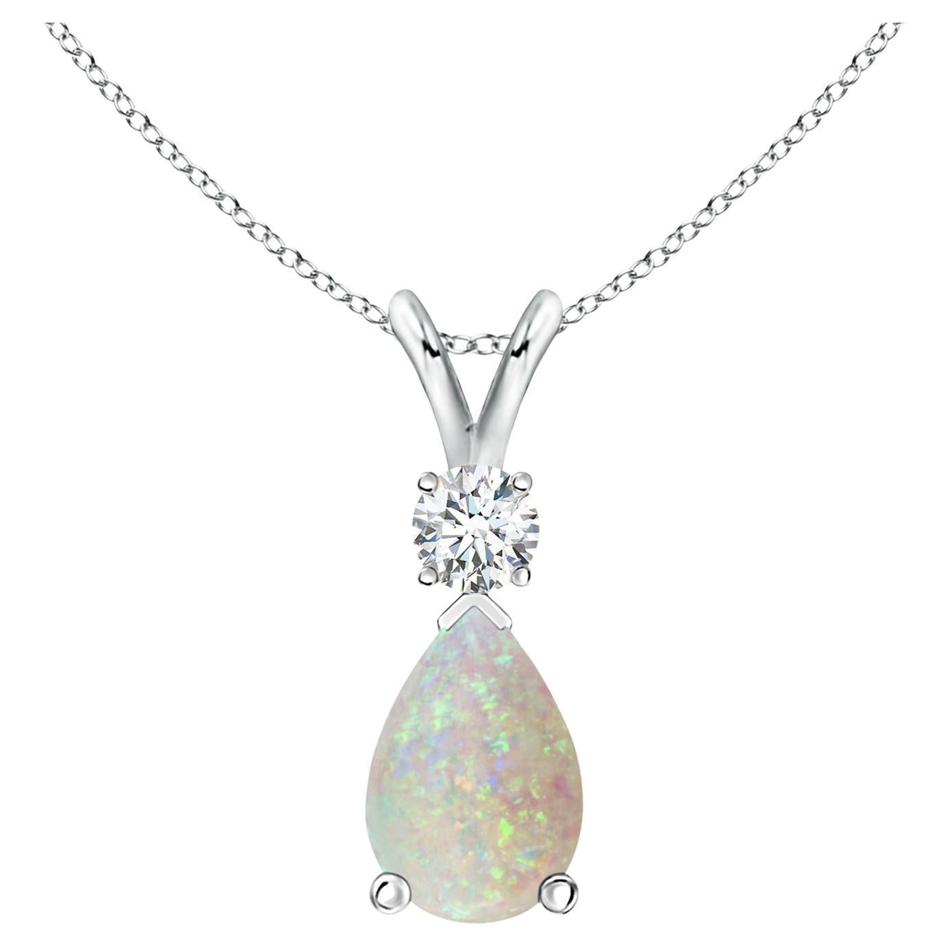 ANGARA Natural 1.15ct Opal Teardrop Pendant with Diamond in 14K White Gold For Sale
