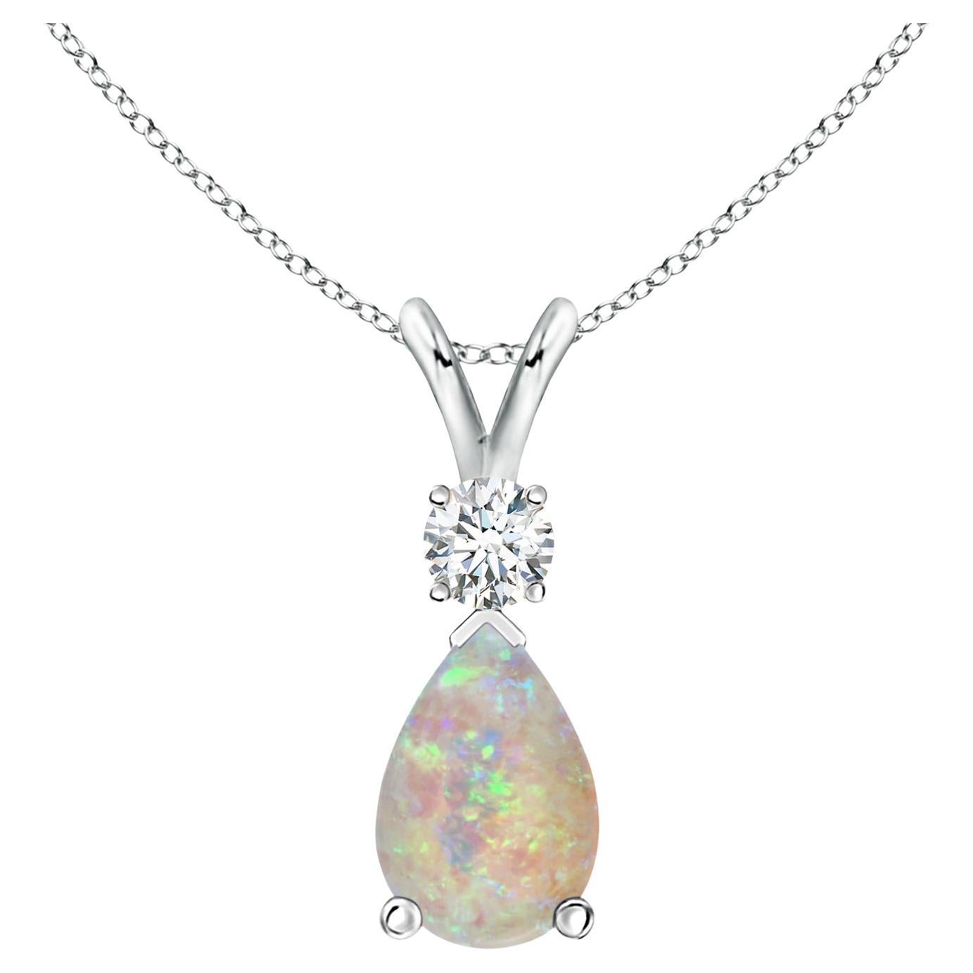 ANGARA Pendentif en or blanc 14 carats avec opale naturelle en forme de goutte d'eau de 1,15 carat et diamants